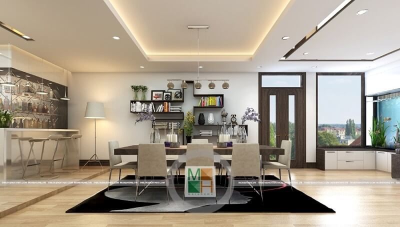 Mẫu thiết kế phòng ăn chung cư Hoàng Quốc Việt hiện đại với cách bố trí nội thất hợp lí, tinh tế