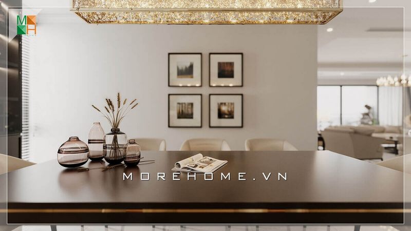 Tranh canvas cũng được xem là một điểm nhấn nổi bật cho không gian phòng ăn thêm hiện đại và sang trọng hơn.