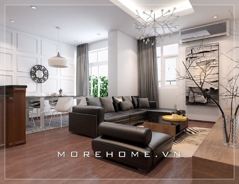 Chiếc bàn trà được đặt ở vị trí trung tâm của phòng khách, điều này cho thấy vai trò quan trọng của bàn trà trong không gian sống của gia đình.